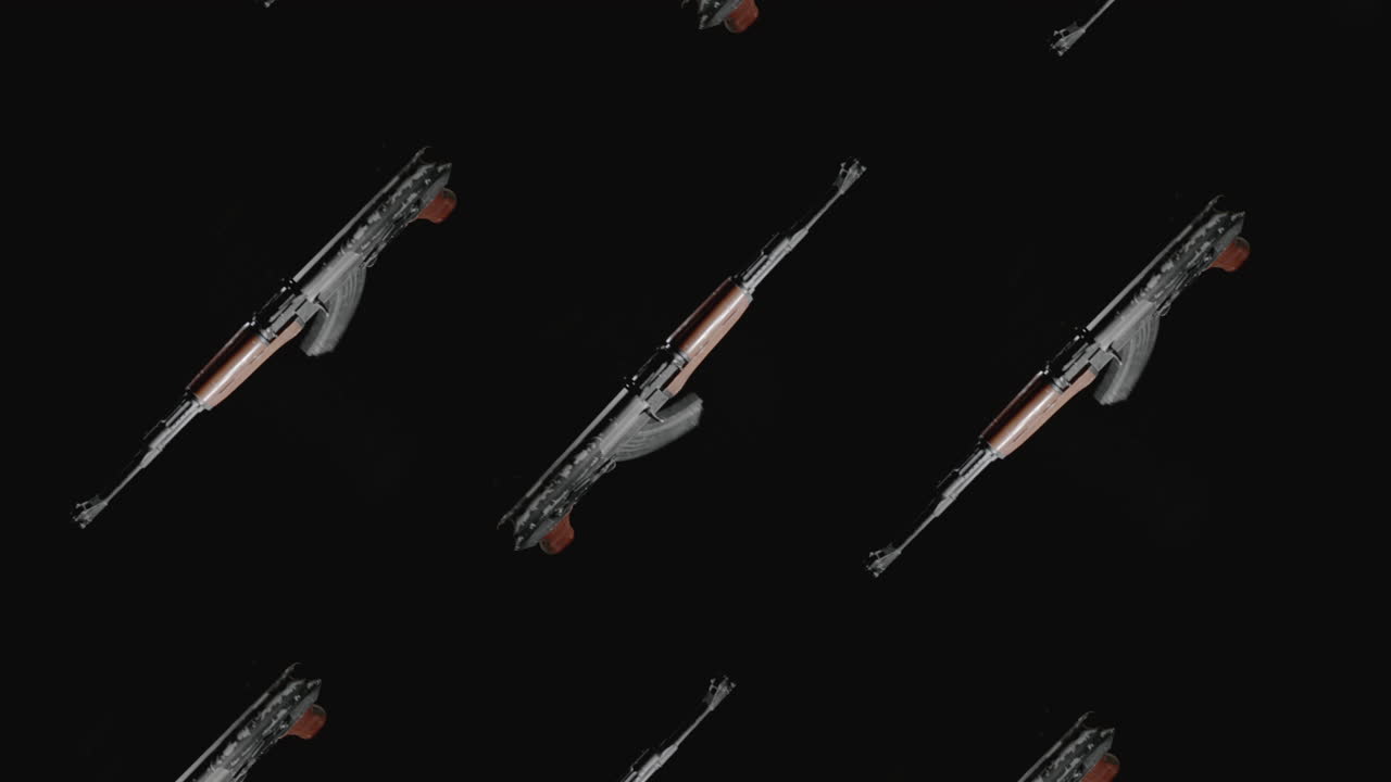 Machineguns on the dark background and in blinking rotate in slowmotion