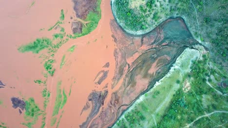 Bird's-Eye-View-Of-Lake-Natron-In-Kenya-During-Daytime---drone-shot