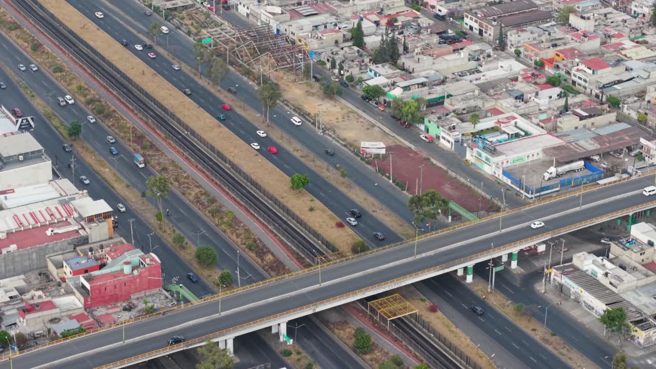 Aerial telephoto of Avenida Central Ecatepec, State of Mexico