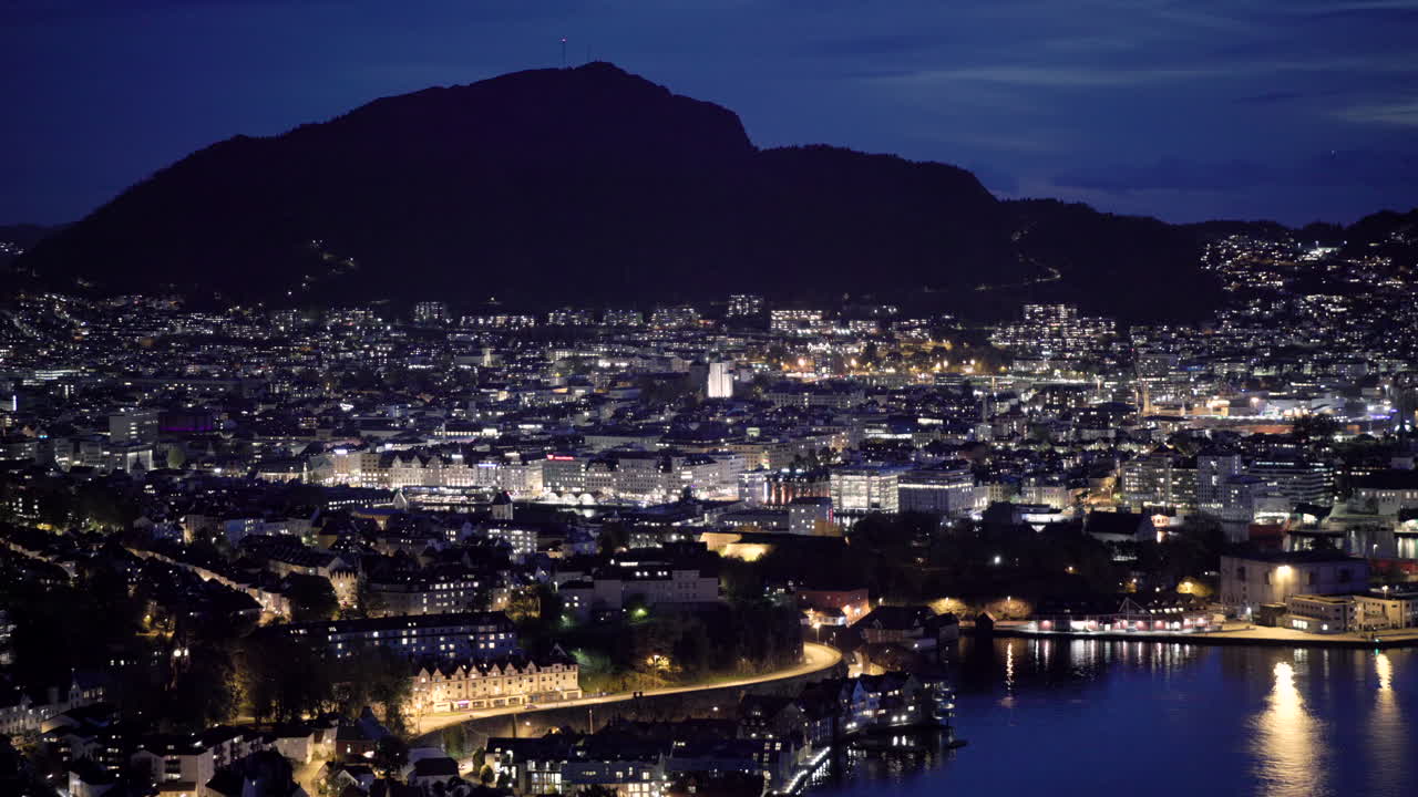 Downtown Bergen, Norway at night