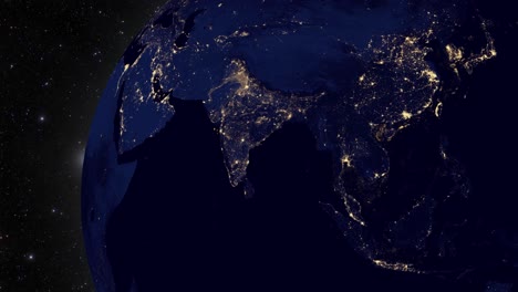 earth globe night scene rotating and stop on india country, night scene full of lights on earth globe on country