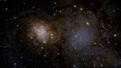 seamless loop traveling through star fields in space spiral galaxy m74. 4k 3d rendering animation of flying through glowing nebulae and stars elements furnished by nasa.