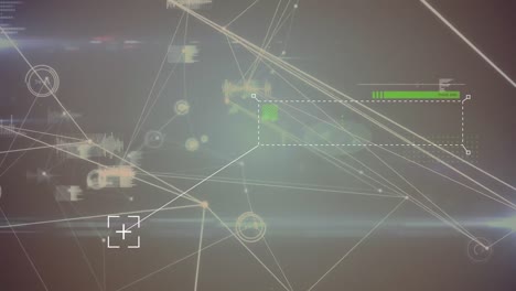 Animation-of-scope-over-moving-network-of-connections-and-data-processing,-on-brown