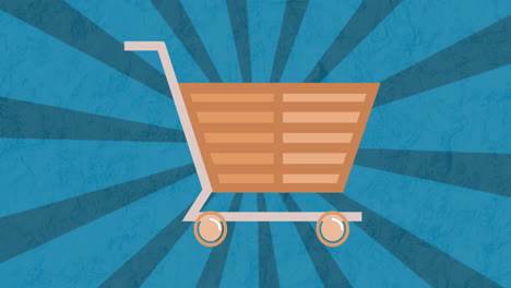 animación del icono del carrito de compras en línea en rayas giratorias azules