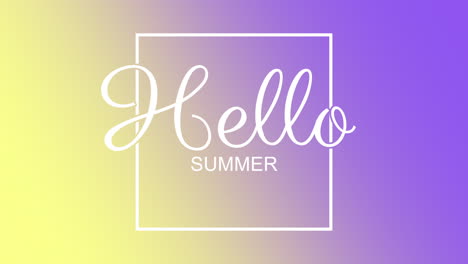 hello summer on purple and yellow gradient with elegance frame