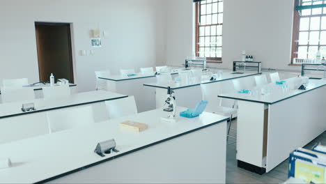 science, classroom and learning with empty room