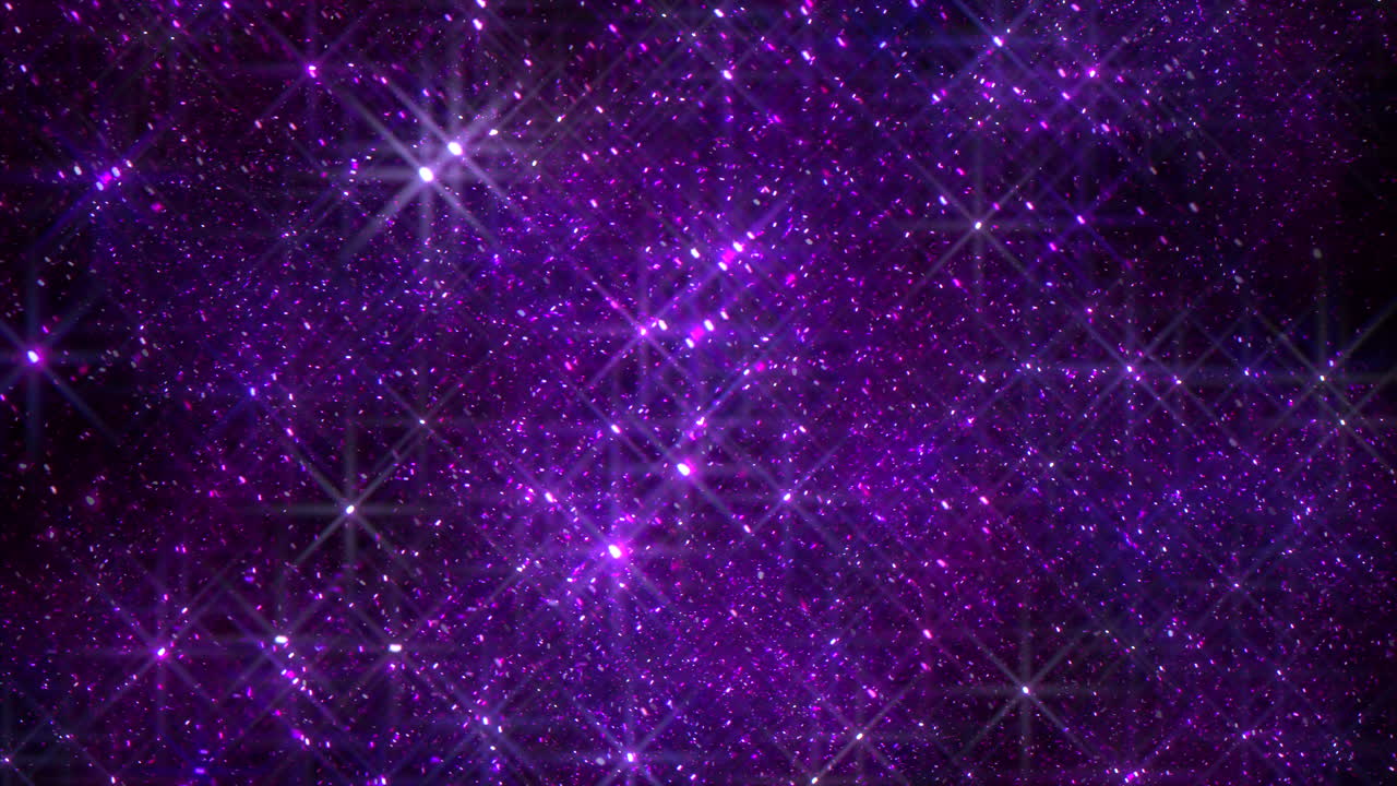 Campi stellati viola, scintillii volanti e particelle in una galassia