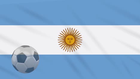 flag of argentina and soccer ball rotates against backdrop of waving cloth