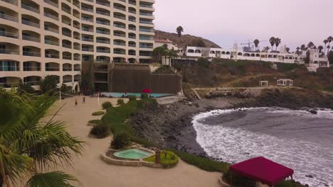 aerial shot of a balcony in a beachfront hotel