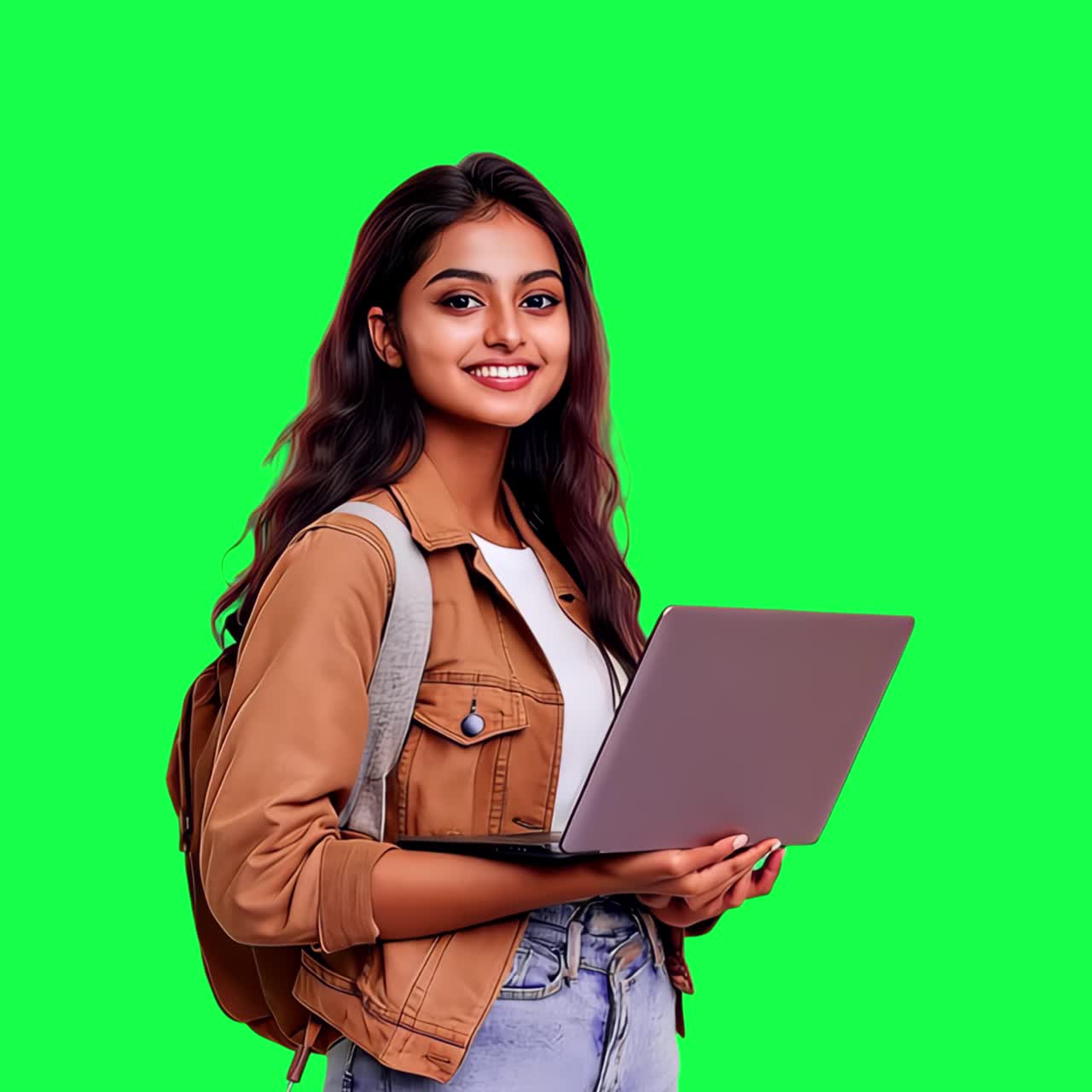 Animazione di giovane studentessa indiana, video 4K trasparente, green screen