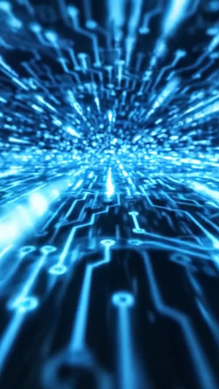 Dynamisk kredsløbsanimation: Et futuristisk perspektiv gennem elektrisk blå mønstre og tech-inspirerede designs, der indfanger essensen af digital innovation og konnektivitet