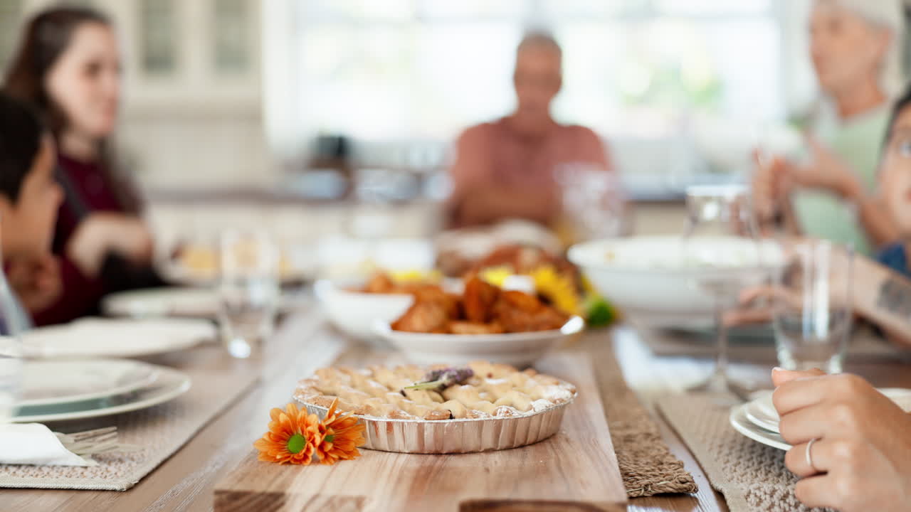 Home food, lunch pie and family eating meal