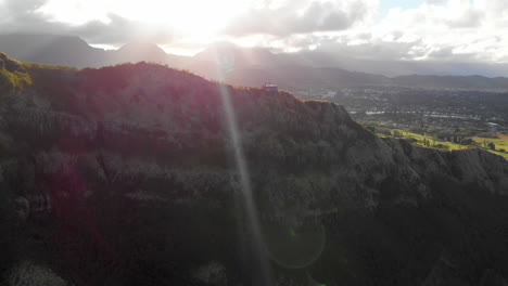 Aerial-of-Bunkers-on-Pillbox-Hike-in-Hawaii-with-Lens-Flare