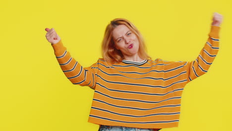 woman showing wasting throwing sharing money more tips big profit winning lottery jackpot shopping