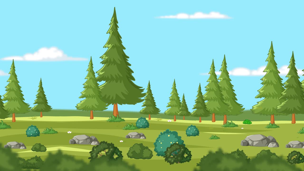 Animated forest scene with panning motion, vibrant colors, and a ...