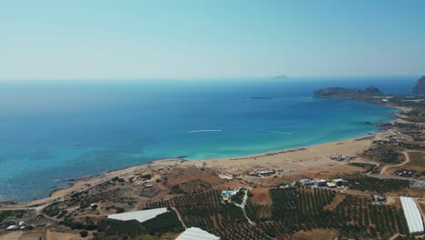 aerial view of falasarna beach and the calm blue sea in crete, greece