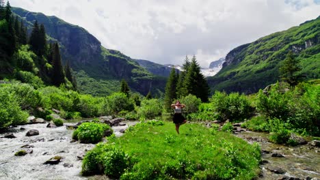 outdoor yoga session in verdant mountain landscape. switzerland