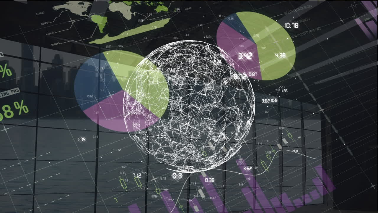 анимация финансовых данных и графиков по всему миру с связями