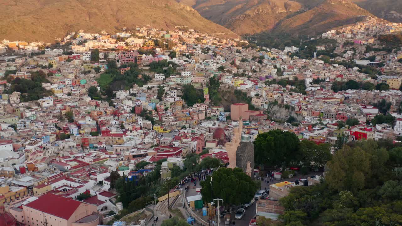 AERIAL: Guanajuato City and The Pipila, Mexico (Tilting Downward)