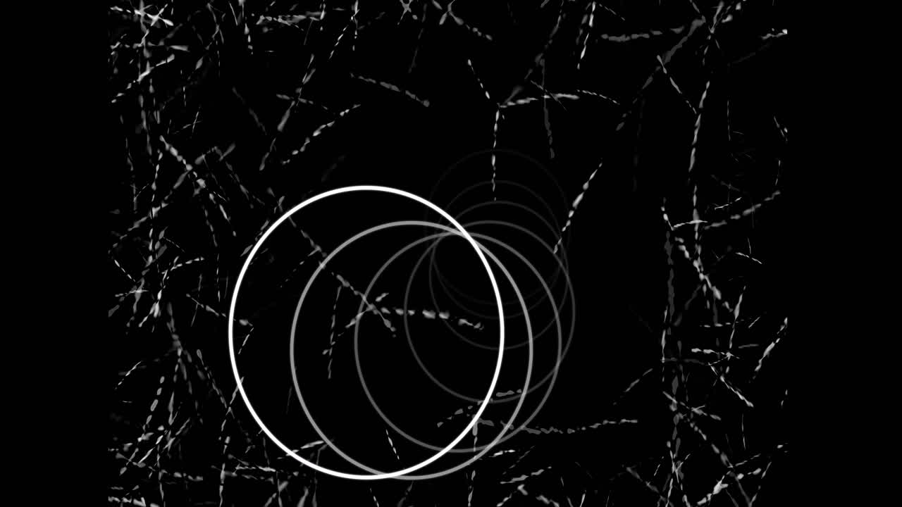 Animation of white circles and abstract lines over black background