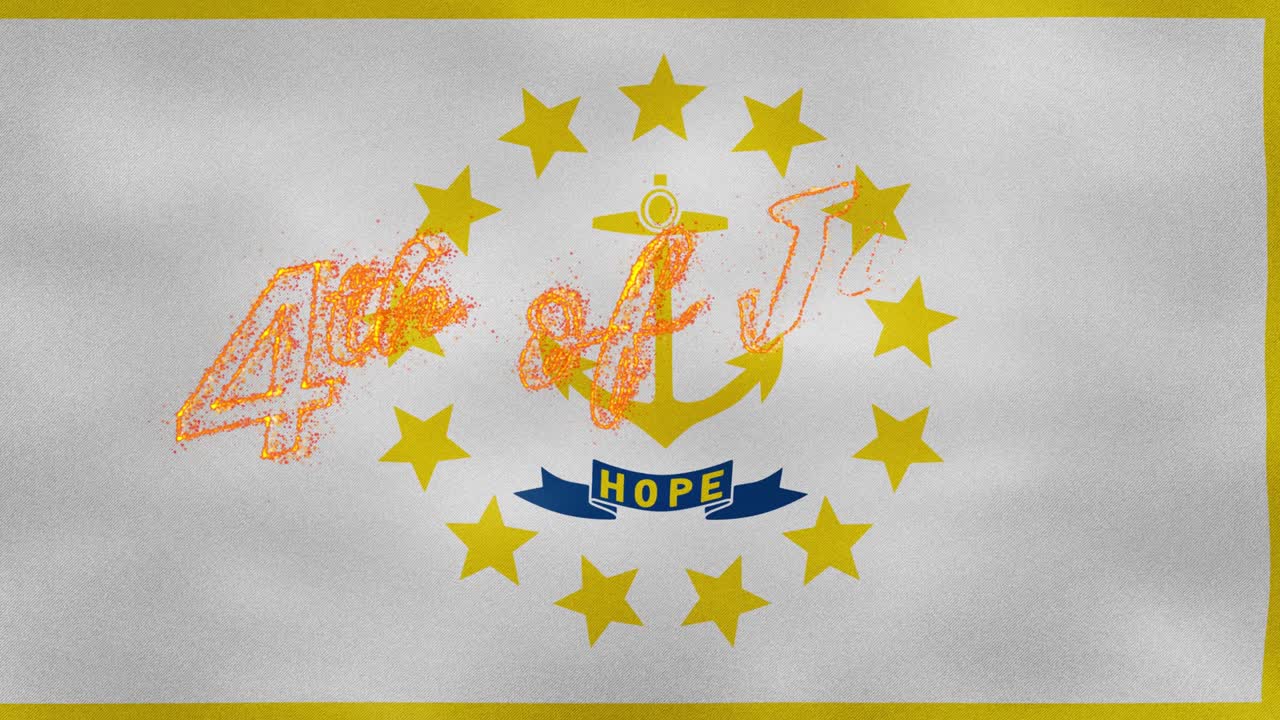 Rhode Island flag background for 4th of july fire lettering, loop