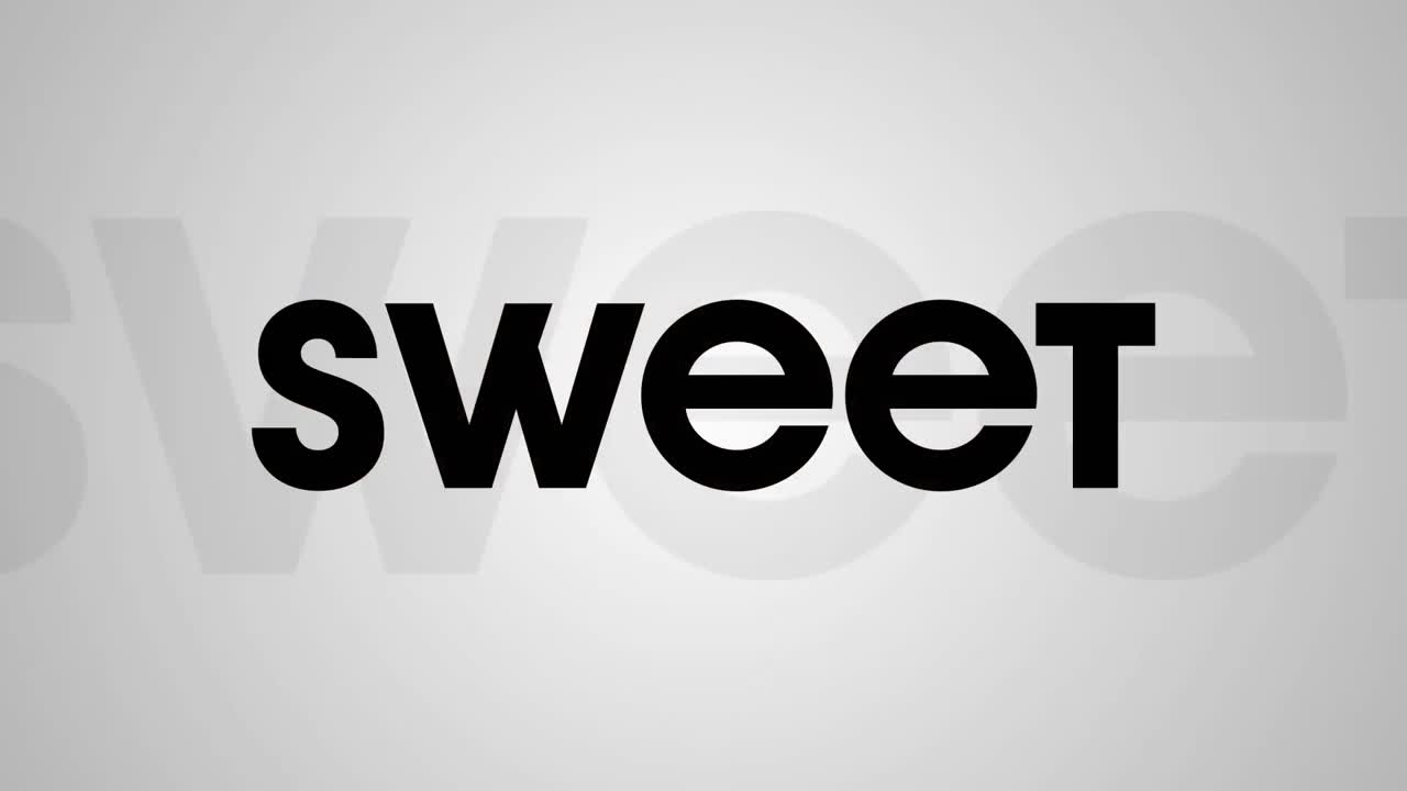 Animazione di testo 'sweets' e forme rosse su sfondo bianco