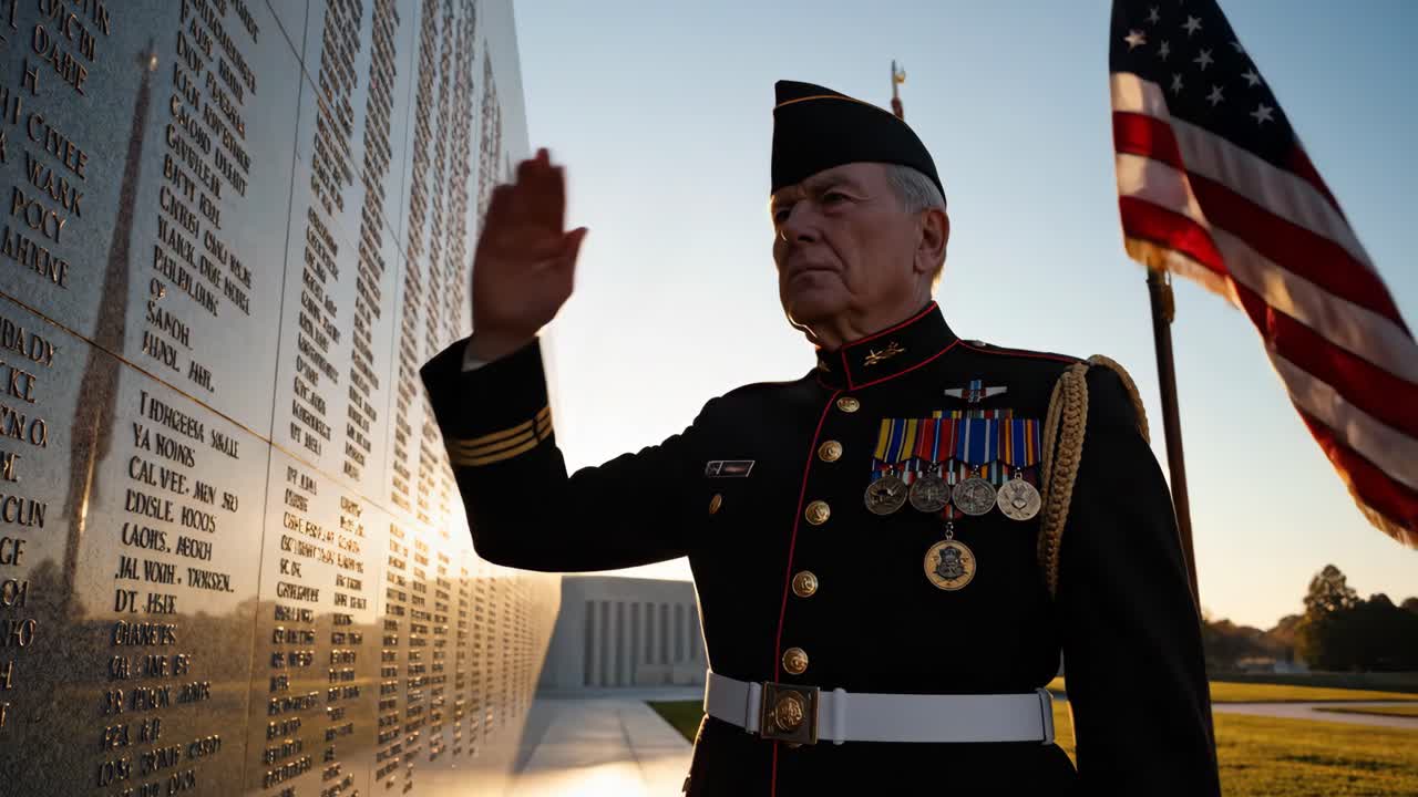 Veteran Saluting at a Memorial