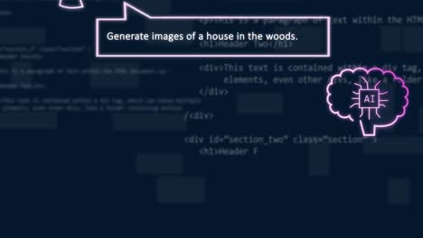 animación de texto y iconos, procesamiento de datos por computadora sobre un fondo oscuro