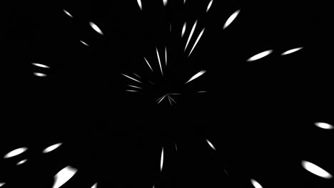 a unique matte black and white cartoon style transition, simulating a tunnel or fast moving particles