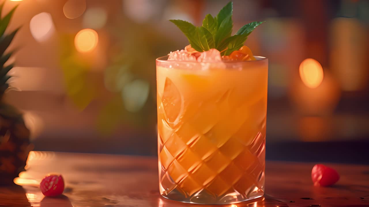 Refreshing Tropical Cocktail at a Bar