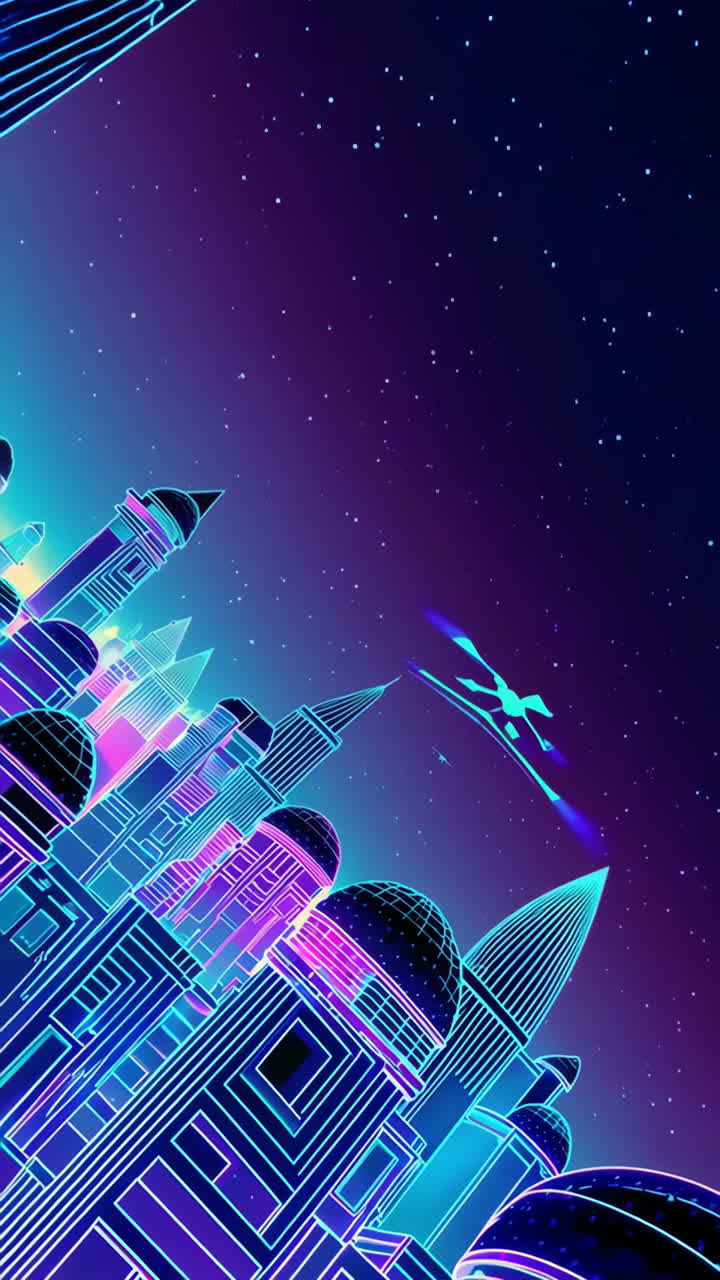 Neon Futuristic Cityscape Under Starry Sky