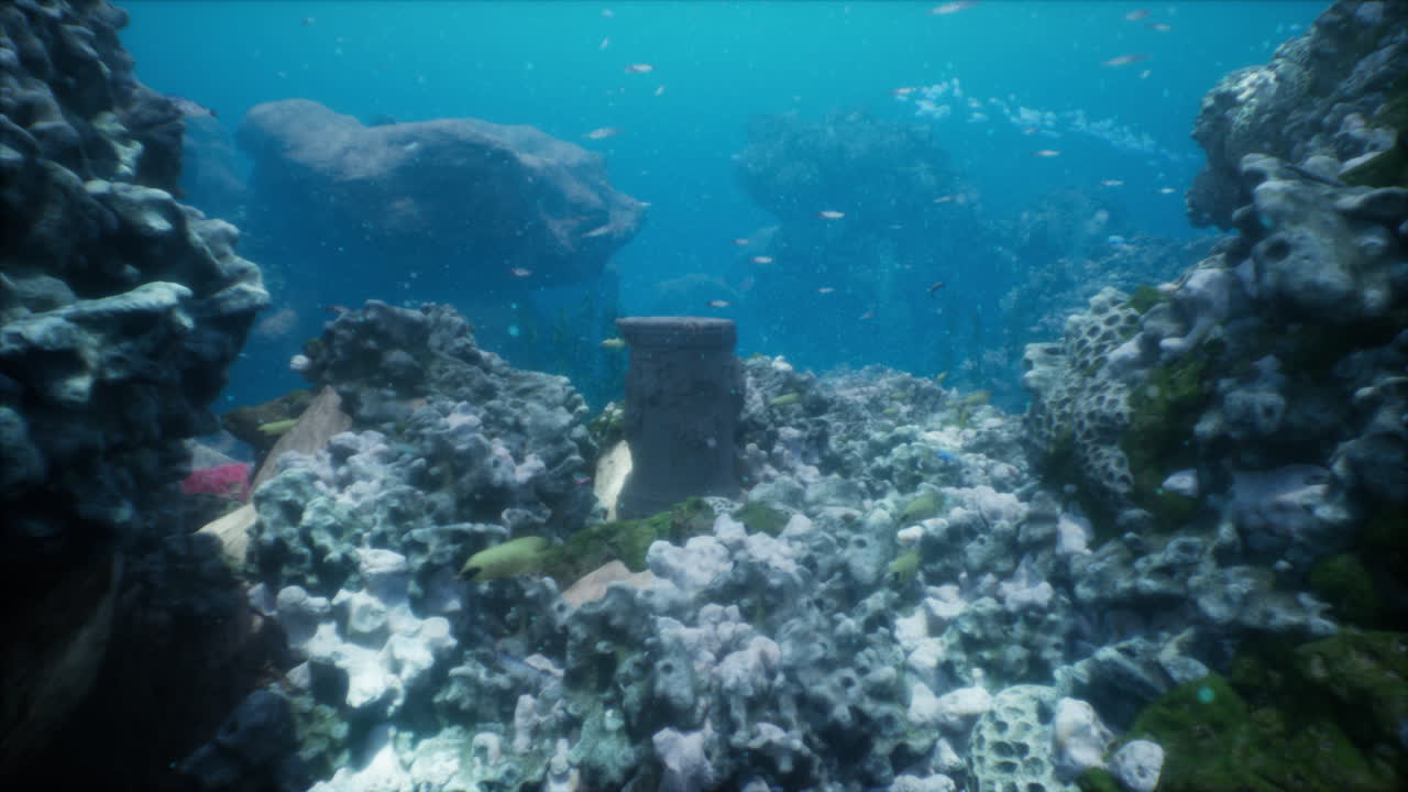 고대 도자기가 있는 수중 고고학 유적지