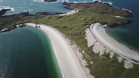 Aerial-view-of-clifden-sandy-beach-and-meadows-in-Connemara,-Ireland