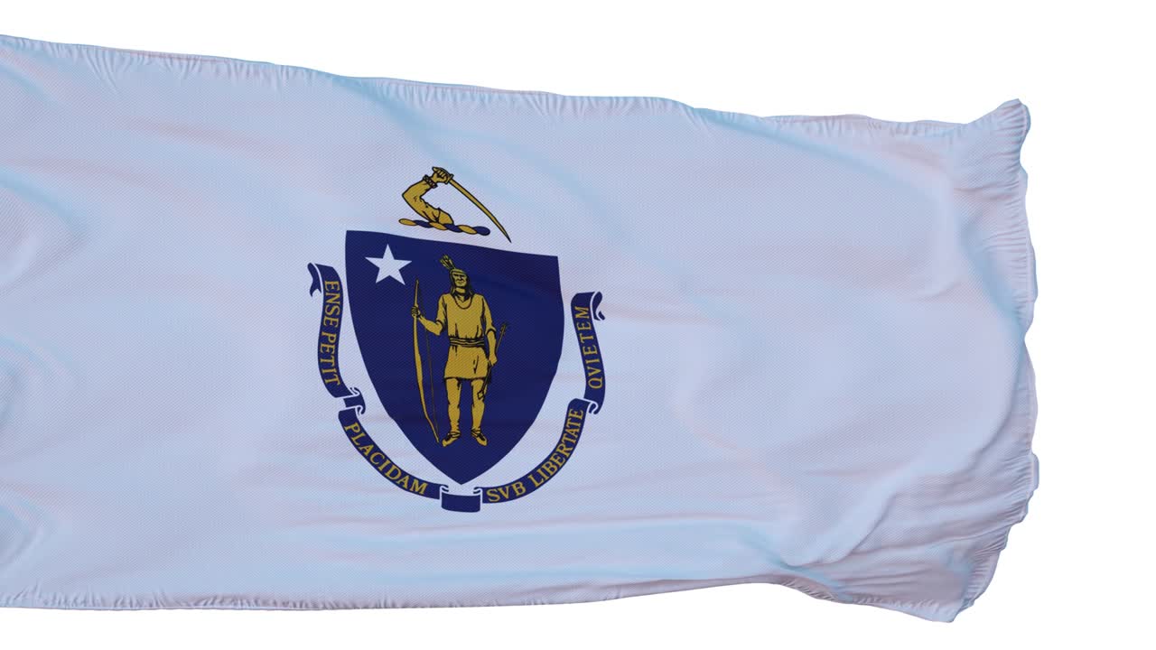 bandera de massachusetts aislado animación realista. bucle sin costuras, 4k