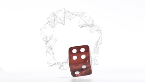 rotating red dice with wireframe geometric shapes animation on white background