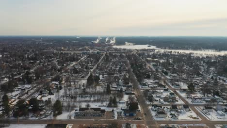 aerial panorama of stevens point, wisconsin during winter season