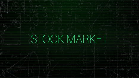 stock market text animation over financial graphs and data on green background