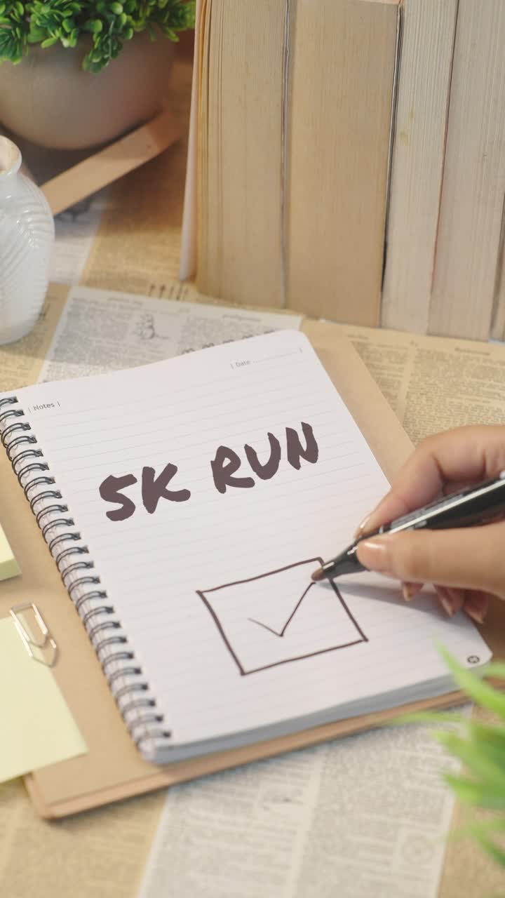VERTICAL VIDEO OF TICKING OFF 5K RUN FROM CHECKLIST