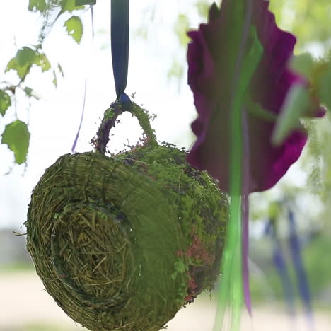 decorations outdoors for a photoshoot. the art of floristry. composition of artificial flowers.
