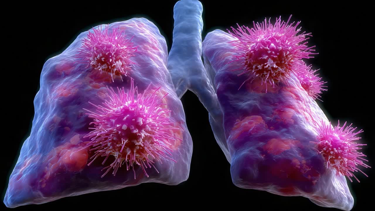 Detailed Visualization of Lungs with Tumor-Like Structures Representing Cancer Growth in Human Respiratory System, Emphasizing Cellular Abnormalities and Their Impact