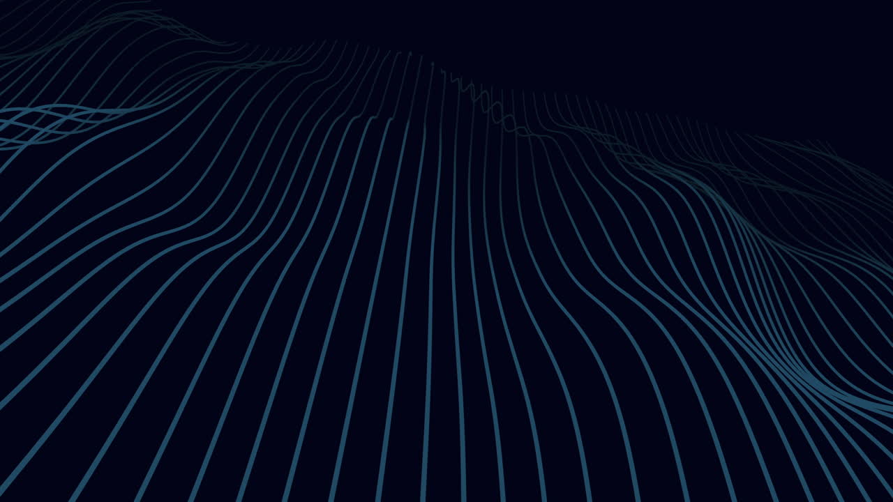 Smooth animated dark blue lines form flowing wave shapes on a deep background, creating a modern abstract technology and data visualization style backdrop suitable for presentations and motion design