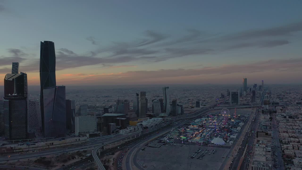 King Abdullah Financial Center with at King Fahad Street from Aerial shot