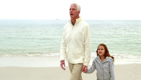 grandfather and granddaughter walking together