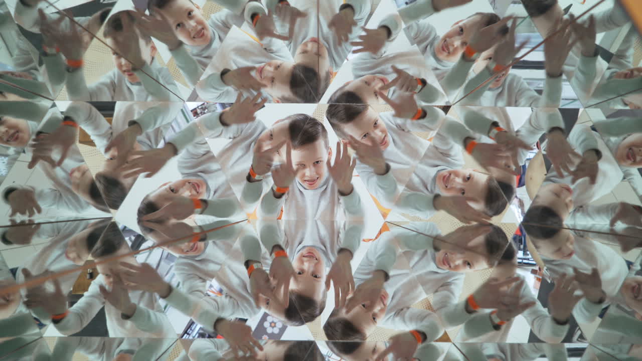 Child in a kaleidoscope tunnel. Glance into infinity