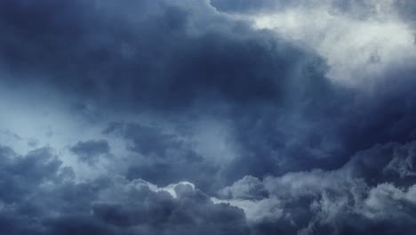 thunderstorm, timelapse of clouds gradually brightening in dark sky with lightning strike