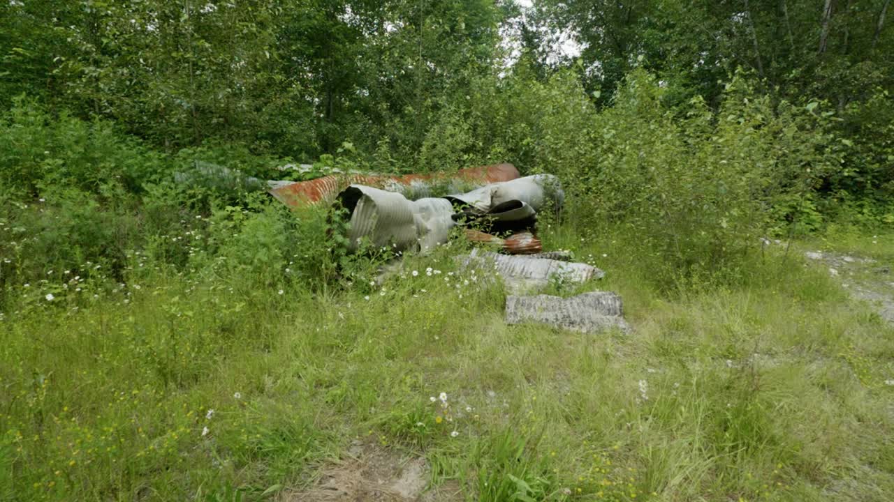 desechos de chatarra oxidada que se descomponen en el desierto del bosque