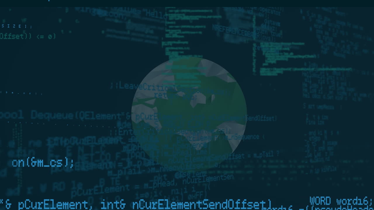 animazione dell'elaborazione dei dati con globo su sfondo blu