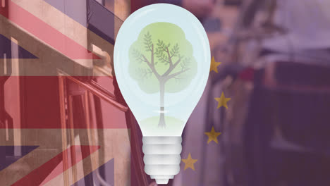 Tree-in-a-bulb-over-flag-of-great-britain-and-european-union-with-charging-electric-car