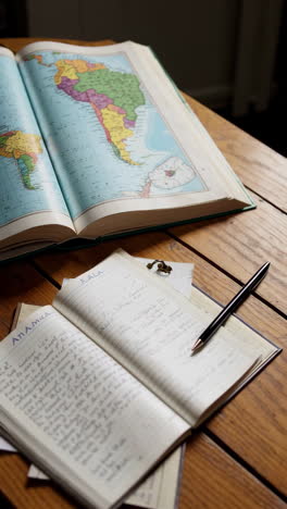 open book with world map and journal