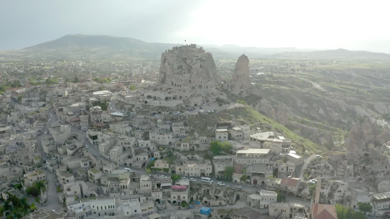 aerial drone view of Cappadocia city in turkey